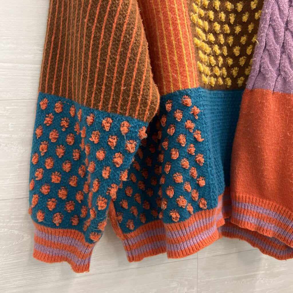 Cider Multi Color Patchwork Knit Long Sleeve Sweater 2XL