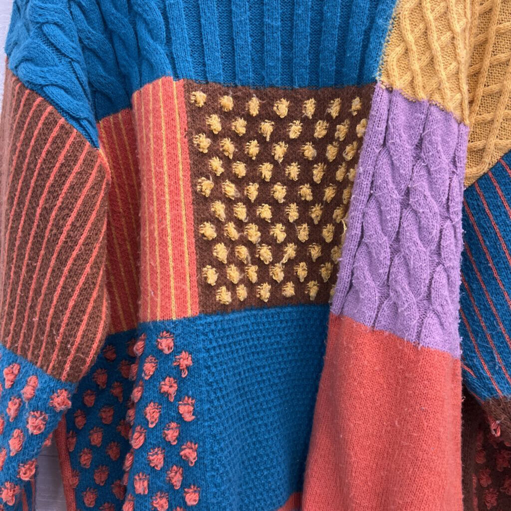 Cider Multi Color Patchwork Knit Long Sleeve Sweater 2XL