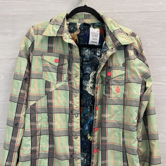 Volcom Green/ Grey / Pink Plaid Puffer Jacket Medium