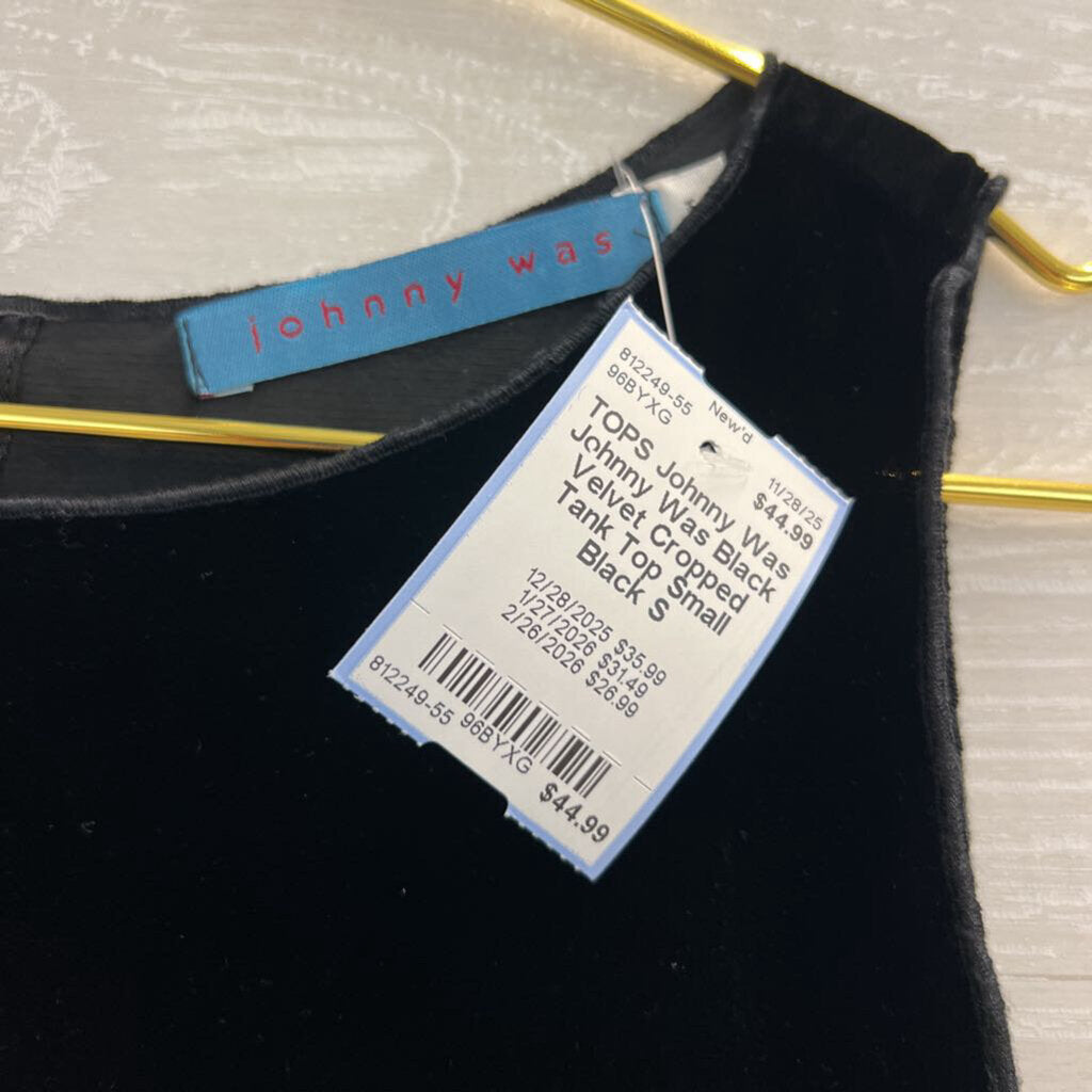 Johnny Was Black Velvet Cropped Tank Top Small