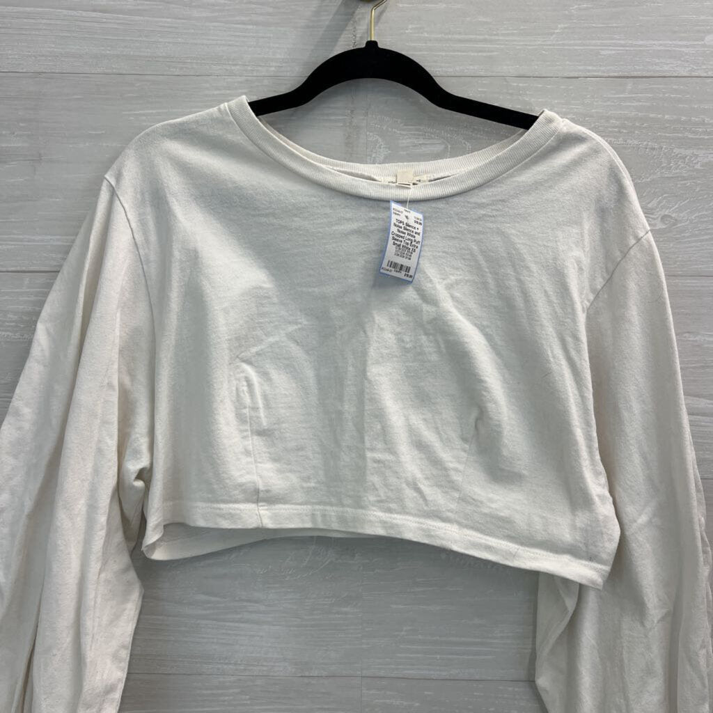 Silence and Noise White Cropped Long Puff Sleeve Top Extra Small