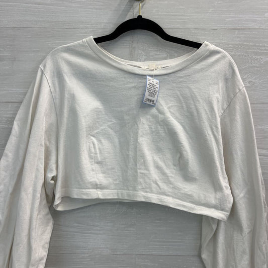 Silence and Noise White Cropped Long Puff Sleeve Top Extra Small