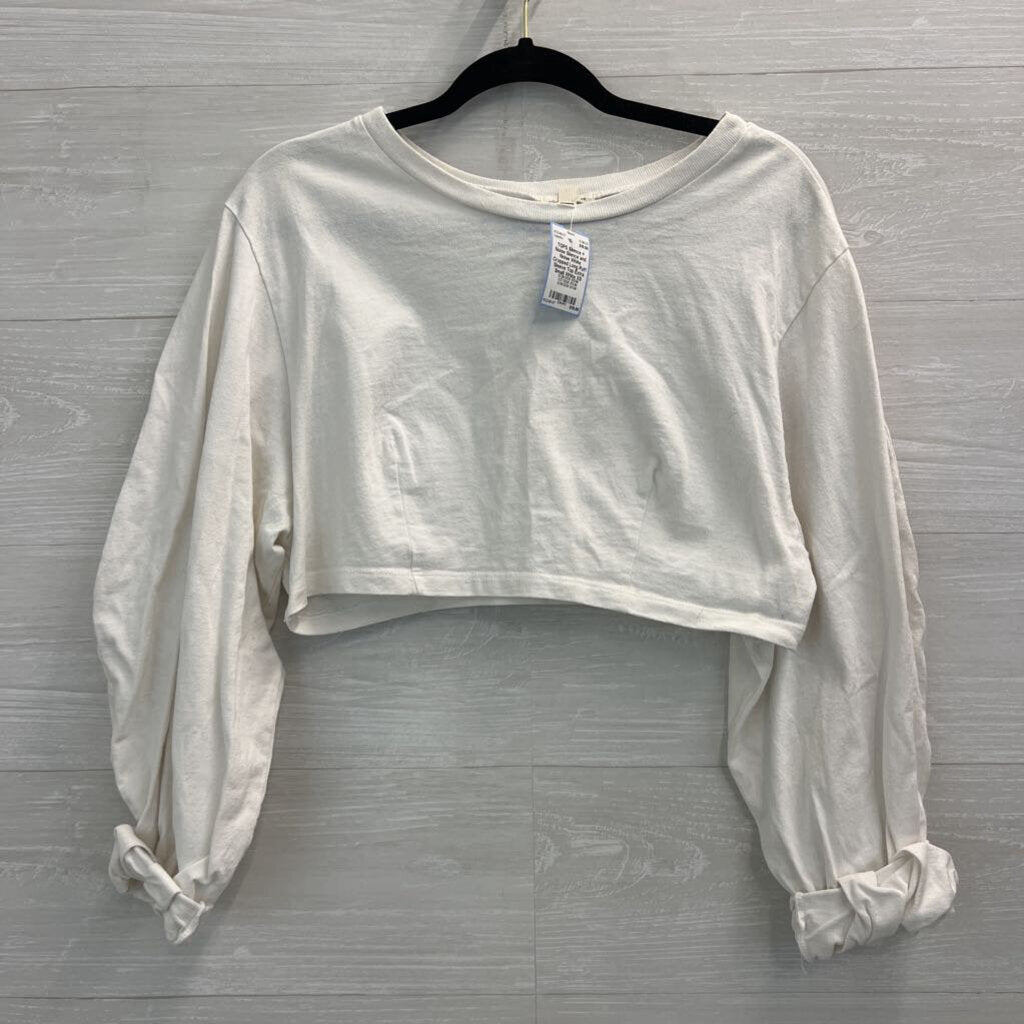 Silence and Noise White Cropped Long Puff Sleeve Top Extra Small