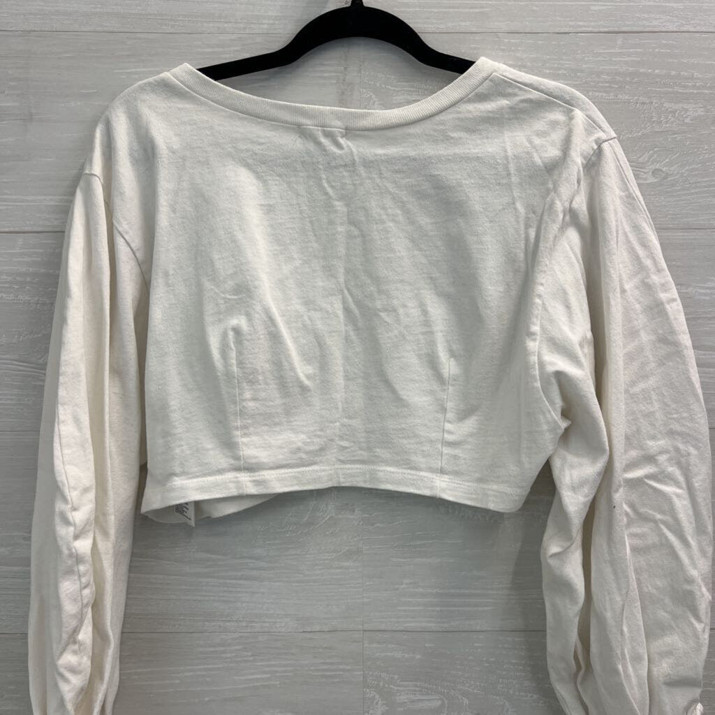Silence and Noise White Cropped Long Puff Sleeve Top Extra Small