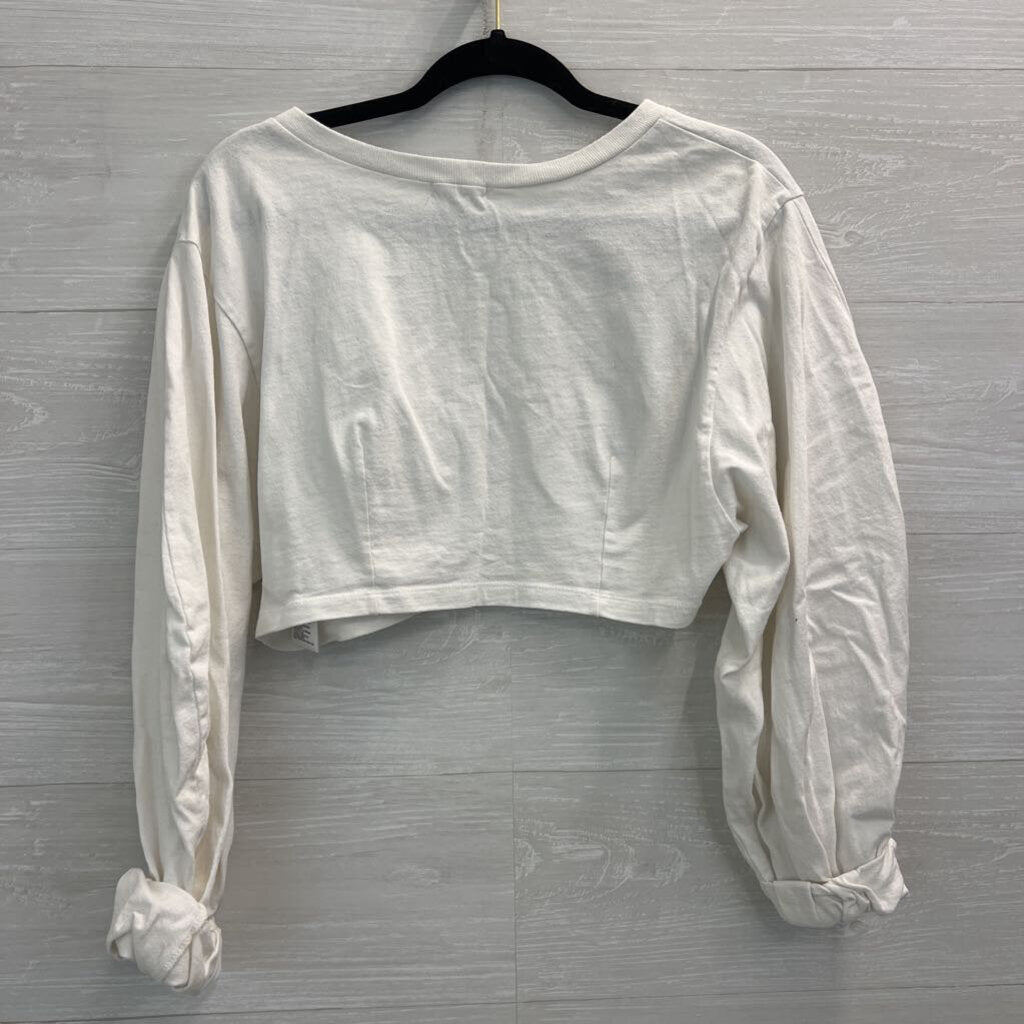 Silence and Noise White Cropped Long Puff Sleeve Top Extra Small