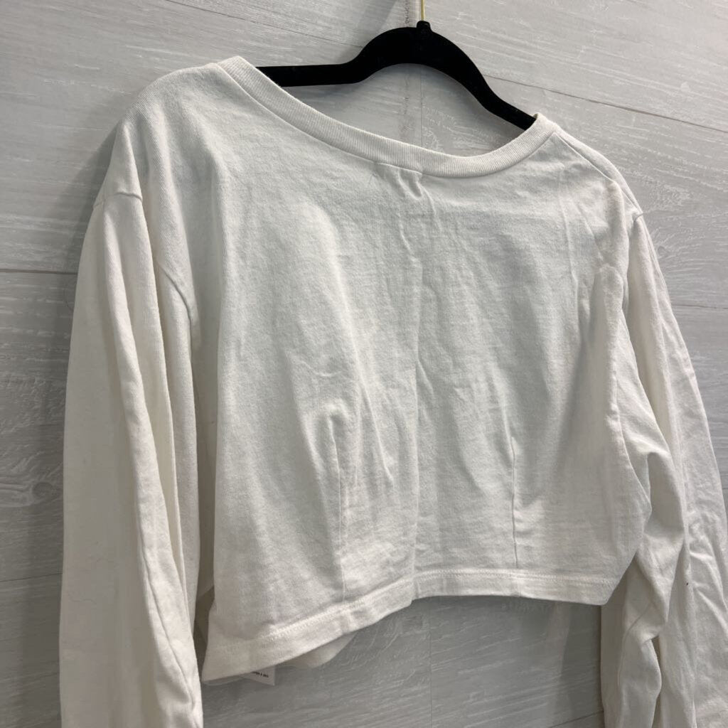 Silence and Noise White Cropped Long Puff Sleeve Top Extra Small