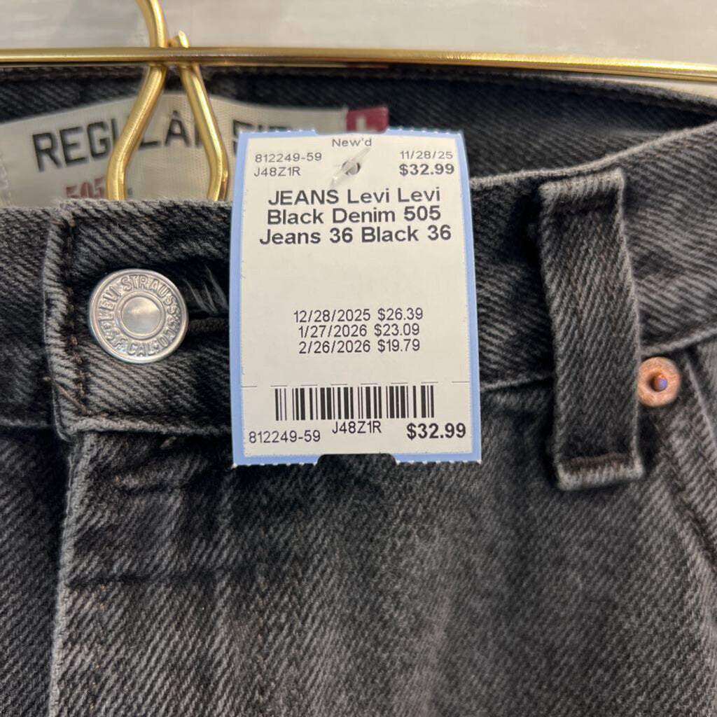 Levi Black Denim 505 Jeans 36