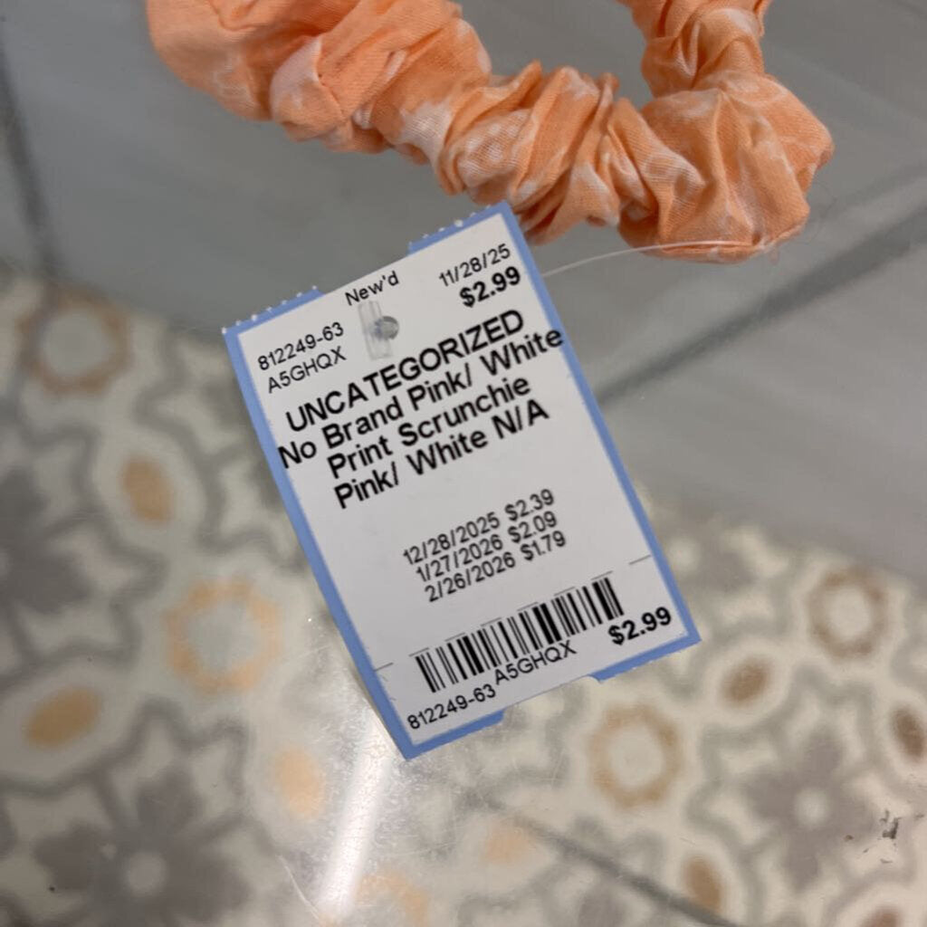 Pink/ White Print Scrunchie