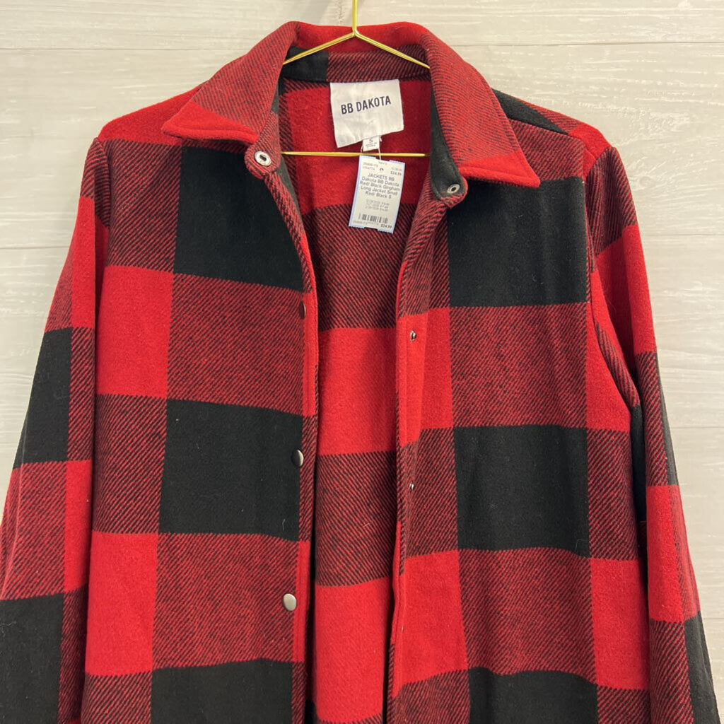 BB Dakota Red/ Black Gingham Long Jacket Small