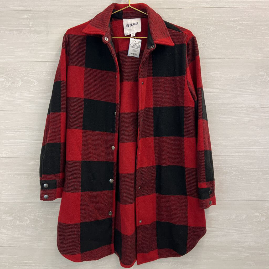 BB Dakota Red/ Black Gingham Long Jacket Small