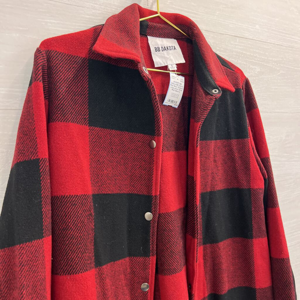 BB Dakota Red/ Black Gingham Long Jacket Small