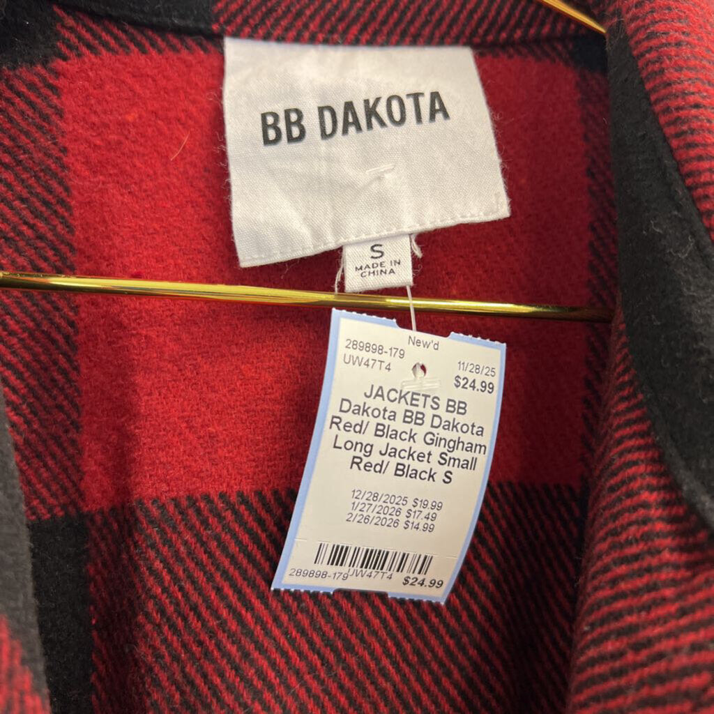 BB Dakota Red/ Black Gingham Long Jacket Small
