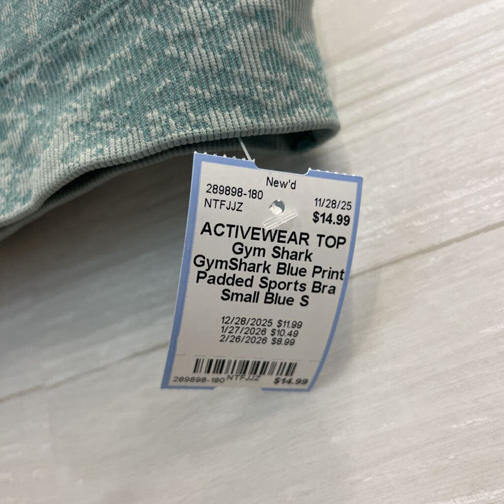 GymShark Blue Print Padded Sports Bra Small