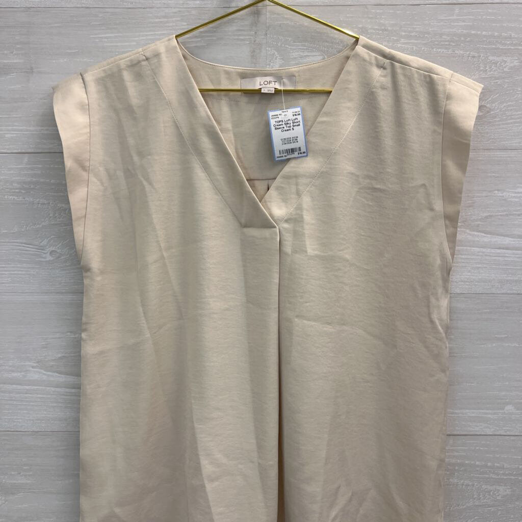 Loft Cream Silky Short Sleeve Top Small