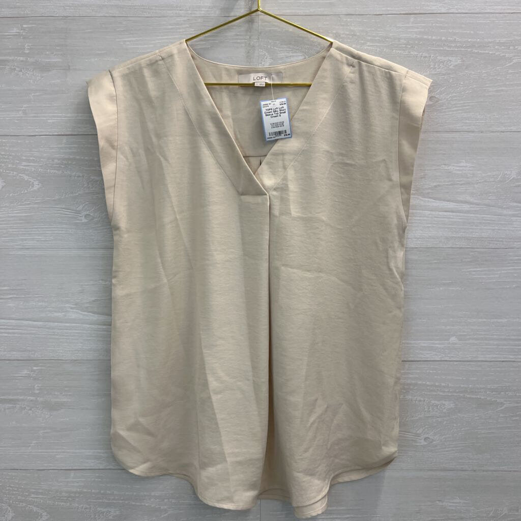 Loft Cream Silky Short Sleeve Top Small