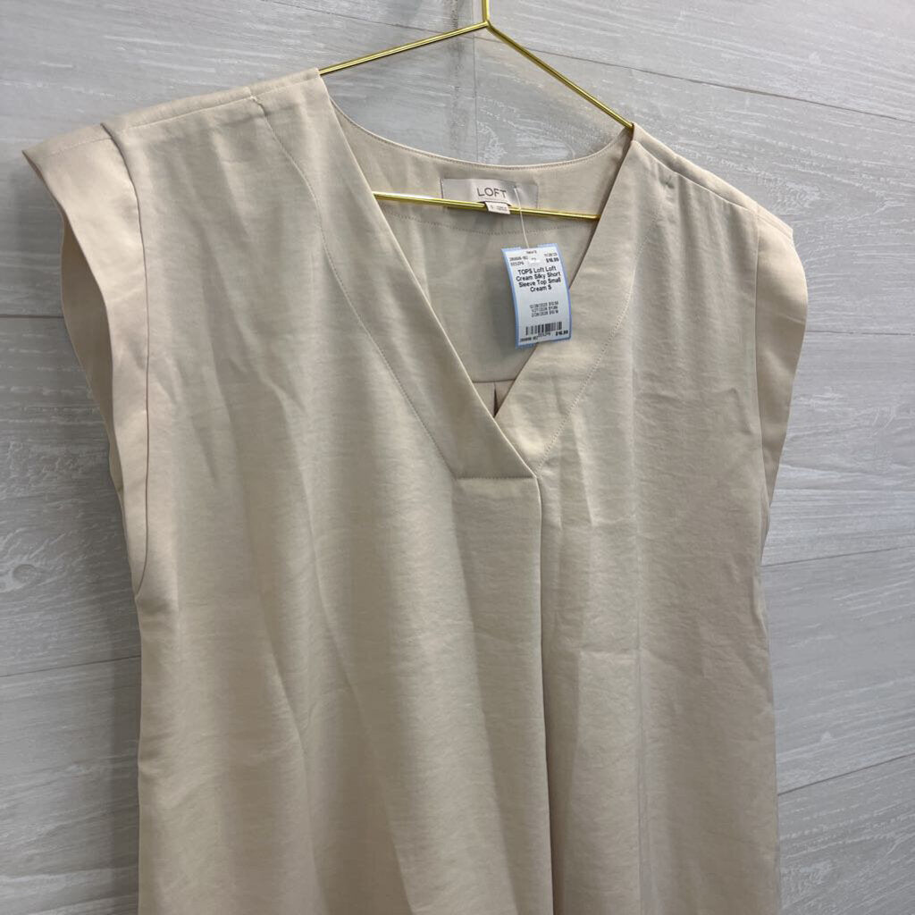 Loft Cream Silky Short Sleeve Top Small