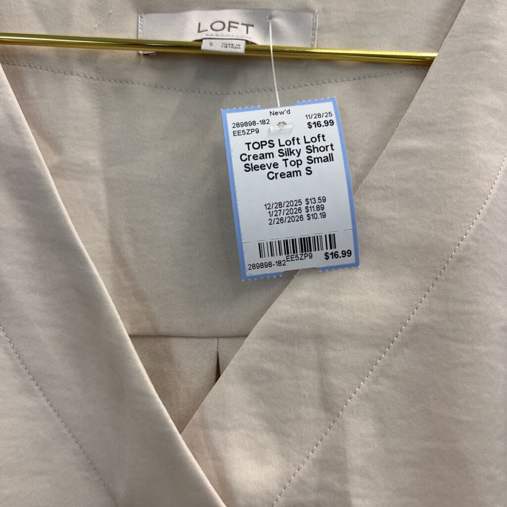 Loft Cream Silky Short Sleeve Top Small