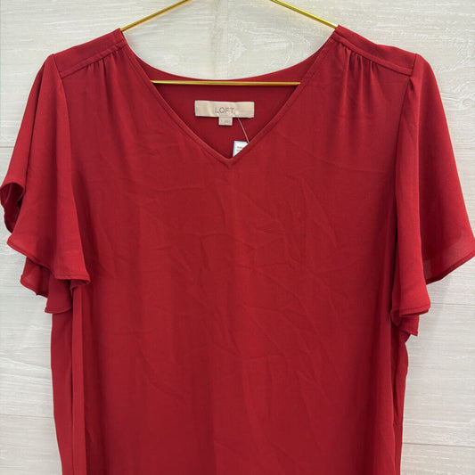 Loft Red Short Flutter Sleeve Top Small