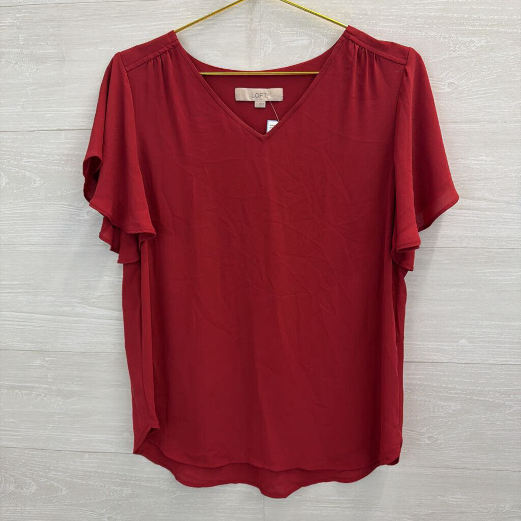 Loft Red Short Flutter Sleeve Top Small