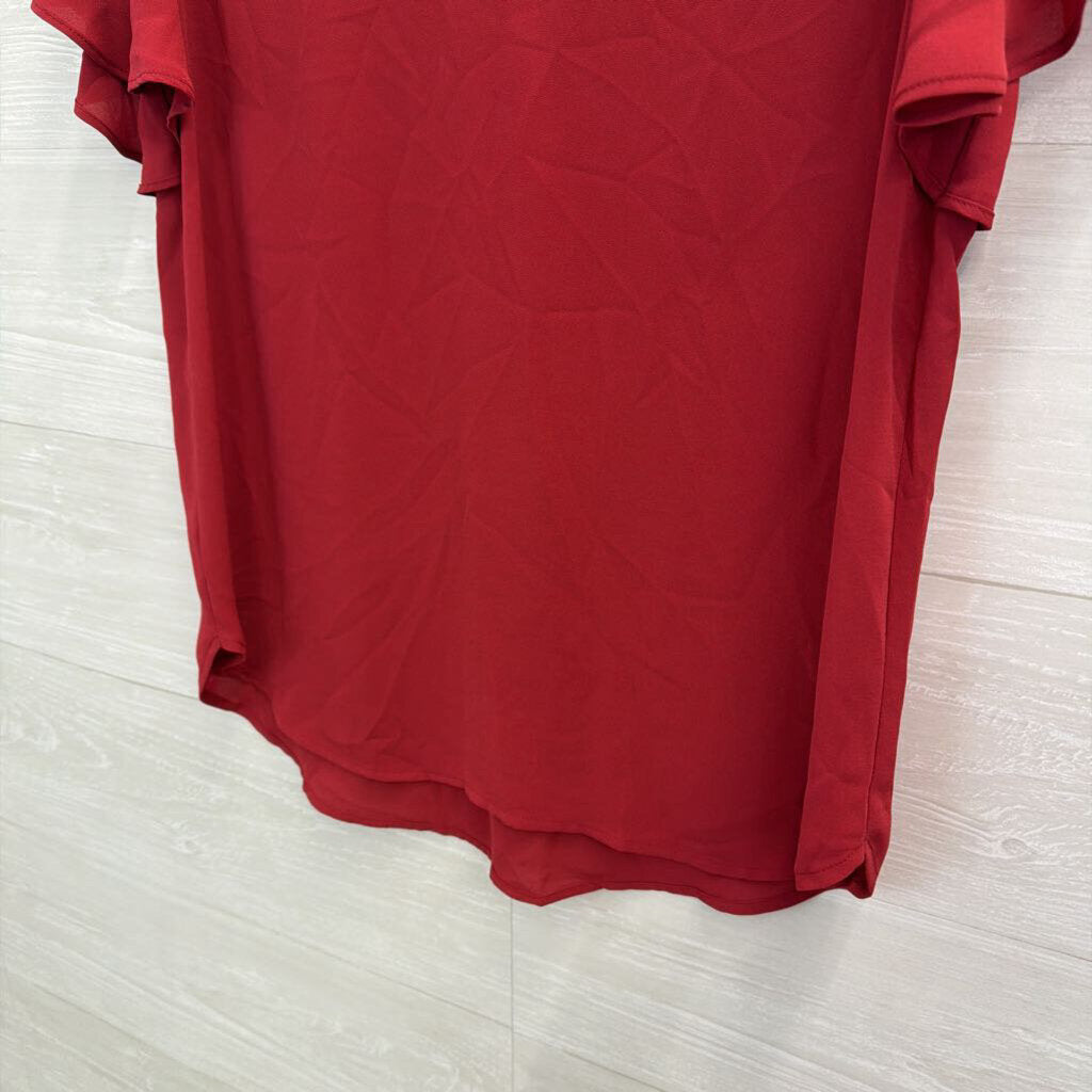 Loft Red Short Flutter Sleeve Top Small