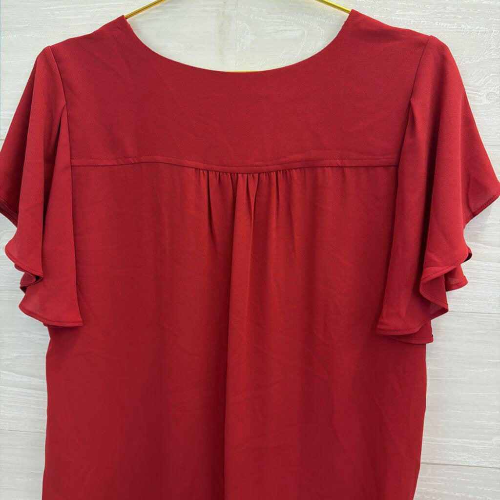 Loft Red Short Flutter Sleeve Top Small