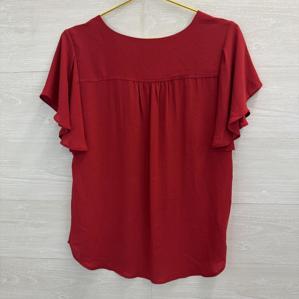 Loft Red Short Flutter Sleeve Top Small