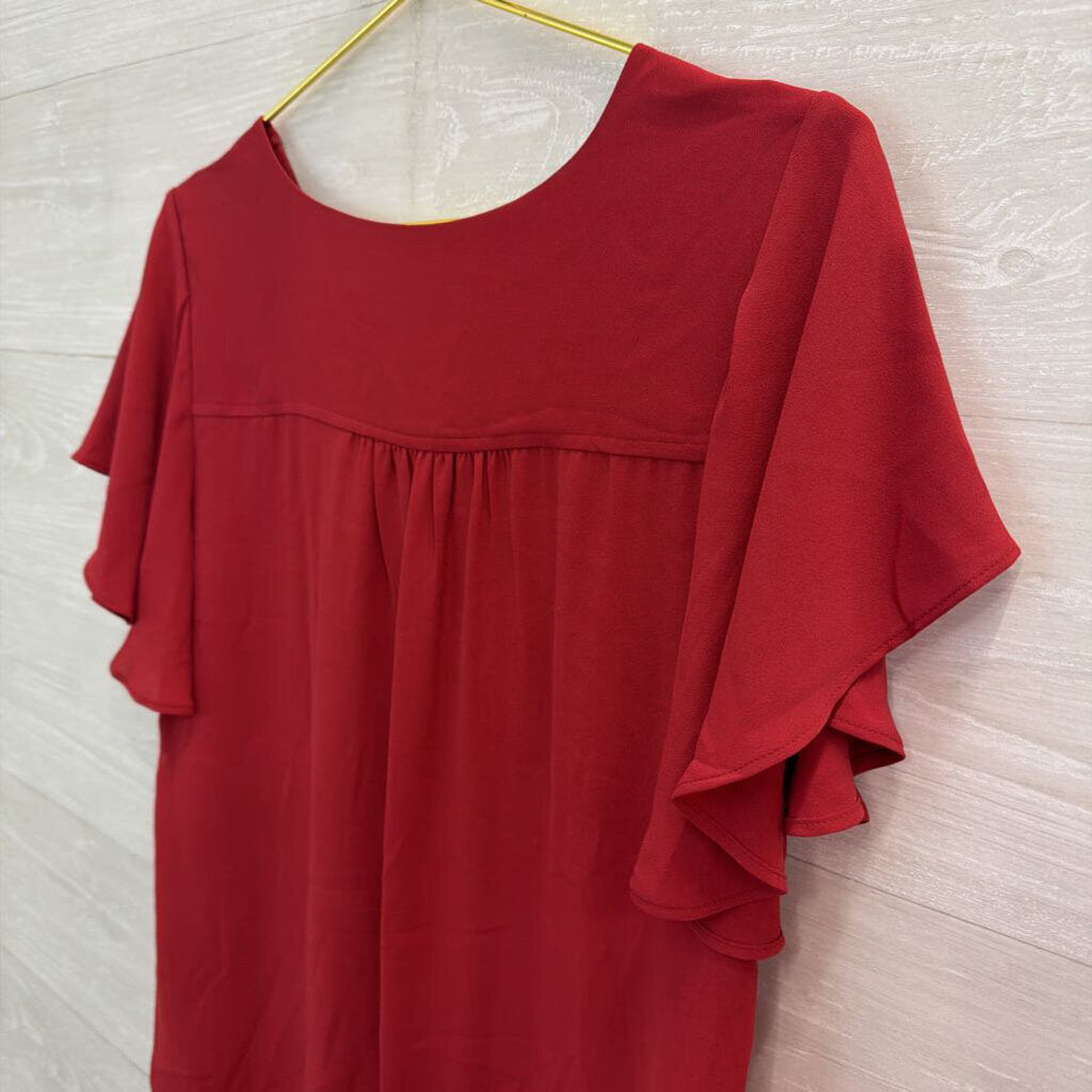 Loft Red Short Flutter Sleeve Top Small
