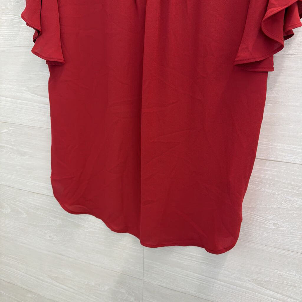Loft Red Short Flutter Sleeve Top Small