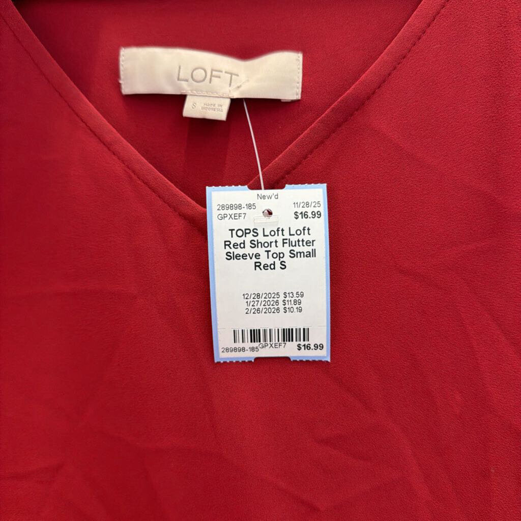 Loft Red Short Flutter Sleeve Top Small
