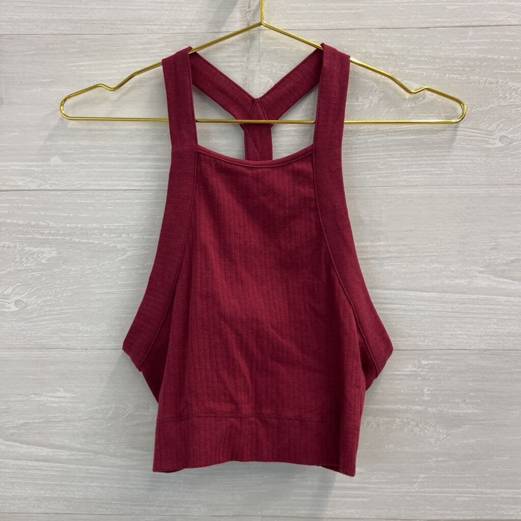 Intimately Free People Burgundy Ribbed Cropped Tank Top Medium