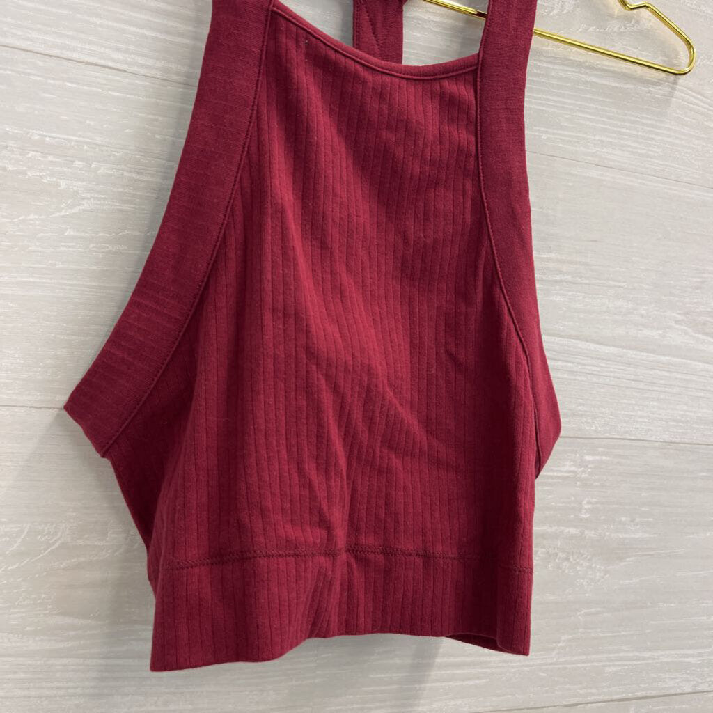 Intimately Free People Burgundy Ribbed Cropped Tank Top Medium