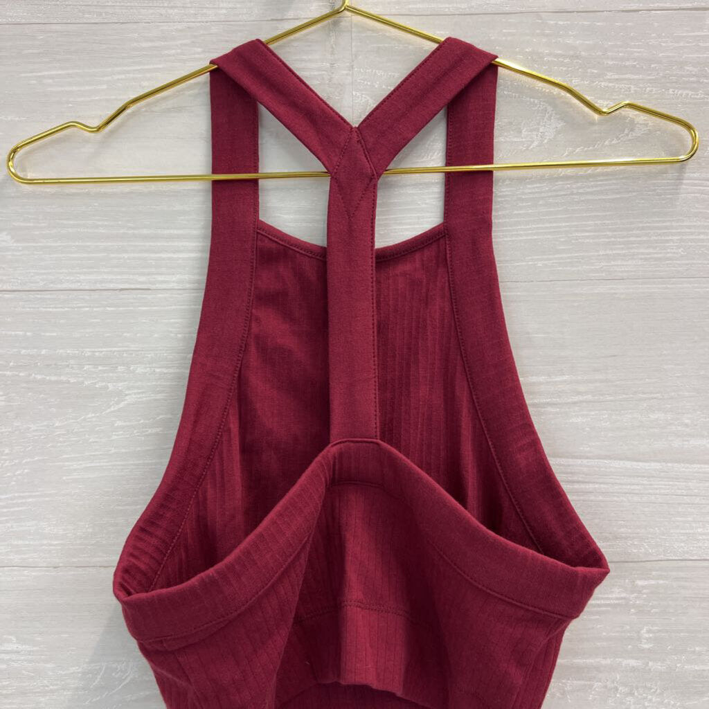 Intimately Free People Burgundy Ribbed Cropped Tank Top Medium