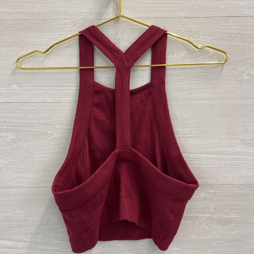 Intimately Free People Burgundy Ribbed Cropped Tank Top Medium