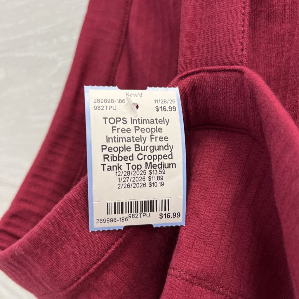 Intimately Free People Burgundy Ribbed Cropped Tank Top Medium