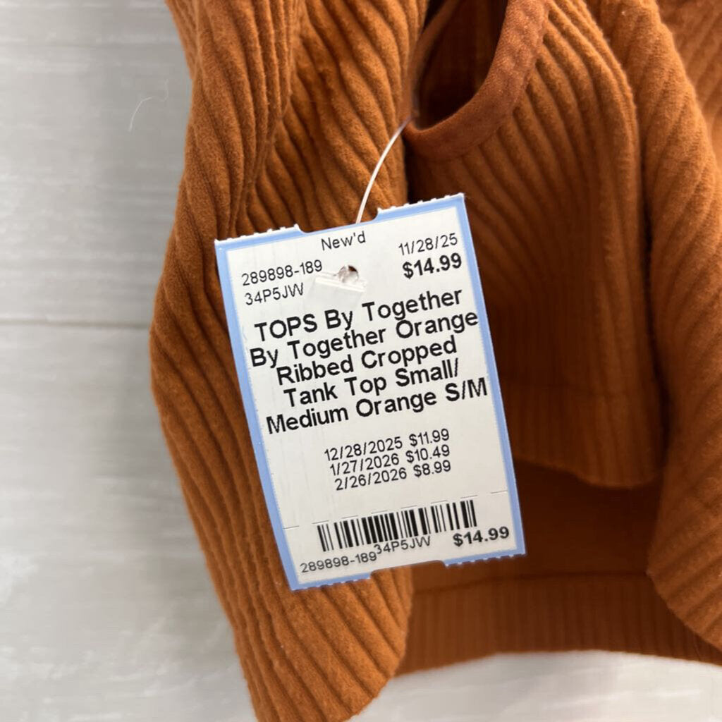 By Together Orange Ribbed Cropped Tank Top Small/ Medium