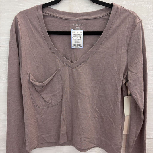 Z Supply Purple Cropped Long Sleeve V Neck Top Small