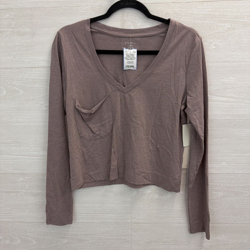 Z Supply Purple Cropped Long Sleeve V Neck Top Small
