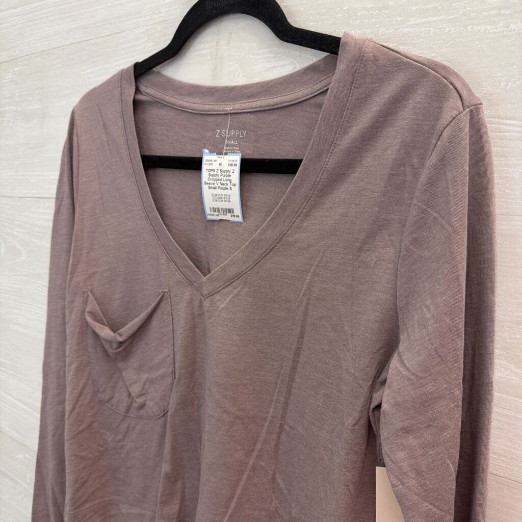 Z Supply Purple Cropped Long Sleeve V Neck Top Small