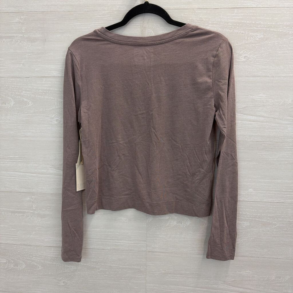 Z Supply Purple Cropped Long Sleeve V Neck Top Small