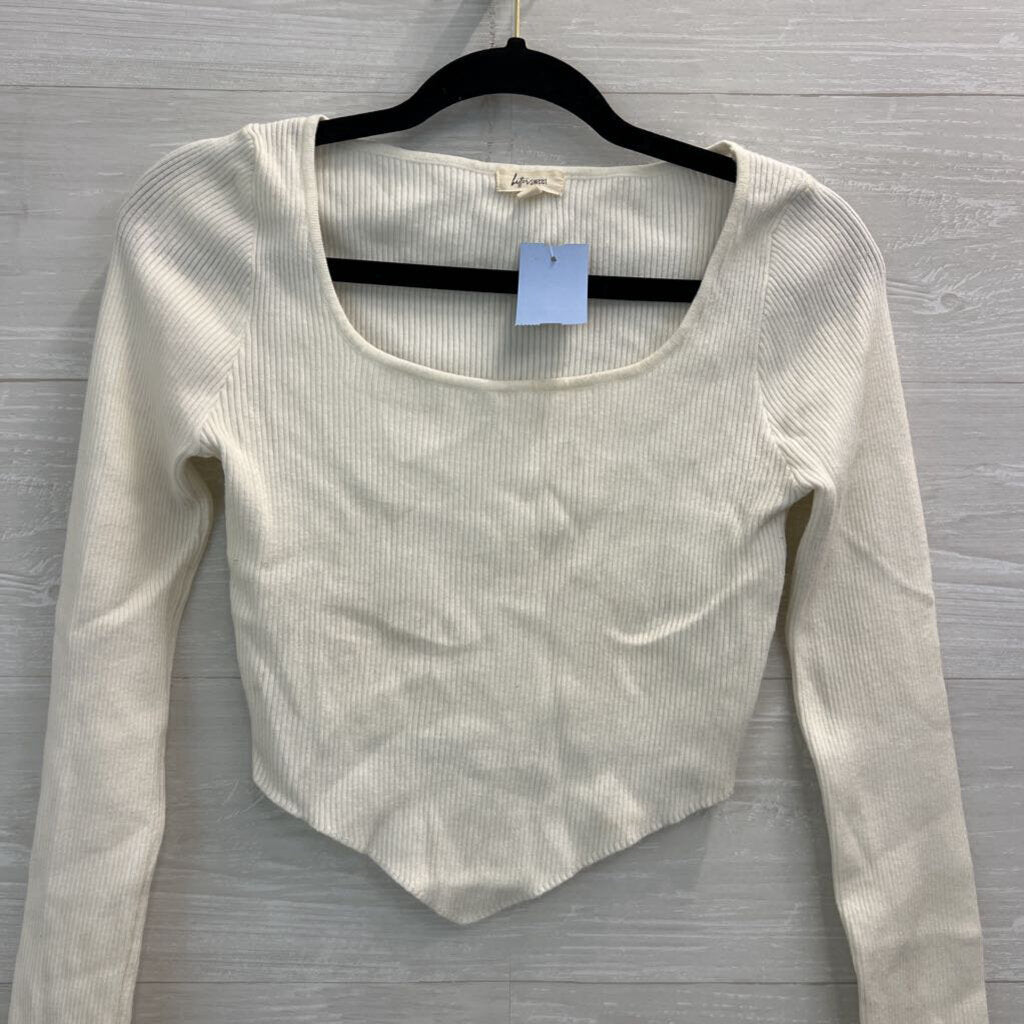 Bittersweet White Ribbed Cropped Long Sleeve Top Large