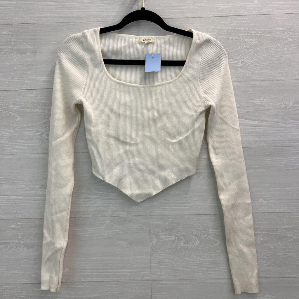 Bittersweet White Ribbed Cropped Long Sleeve Top Large