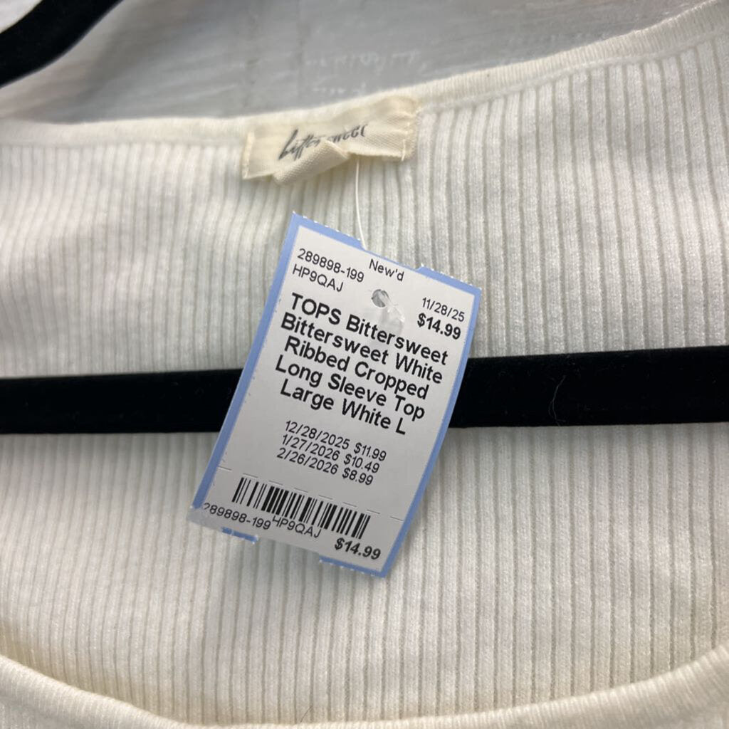 Bittersweet White Ribbed Cropped Long Sleeve Top Large