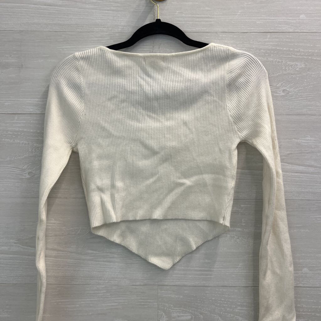 Bittersweet White Ribbed Cropped Long Sleeve Top Large