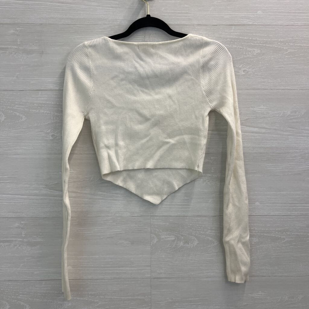 Bittersweet White Ribbed Cropped Long Sleeve Top Large
