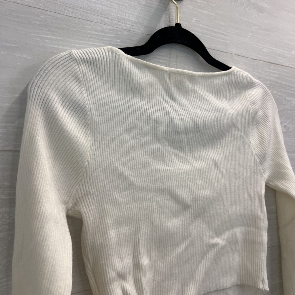 Bittersweet White Ribbed Cropped Long Sleeve Top Large