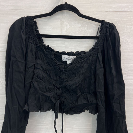 Petal and Thorn Black Smocked Cropped Long Puff Sleeve Top Large