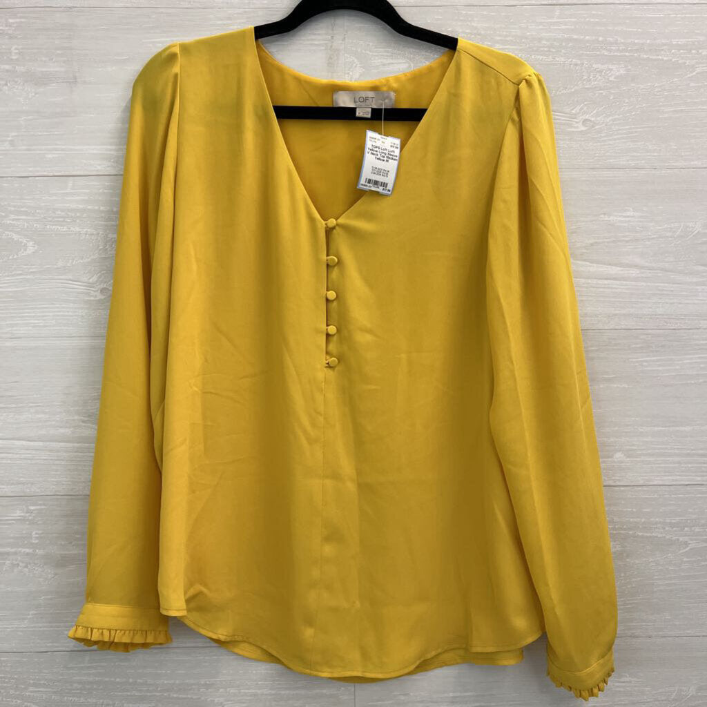 Loft Yellow Long Sleeve V Neck Top Medium