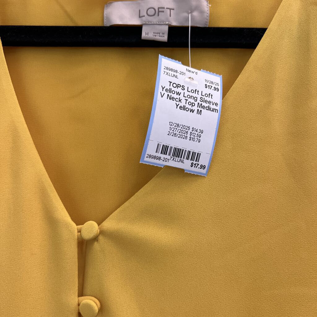 Loft Yellow Long Sleeve V Neck Top Medium
