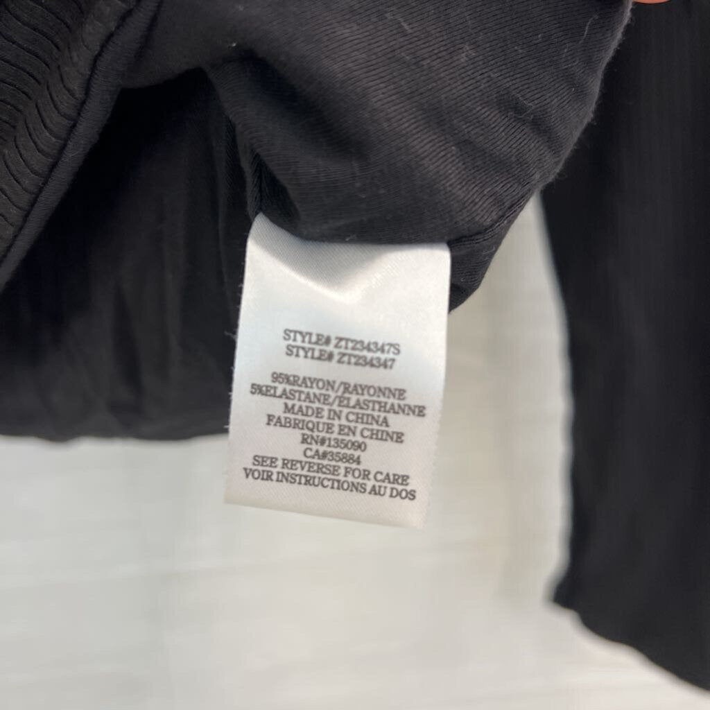 Z Supply Black Ribbed Cropped V Neck Long Sleeve Top Large