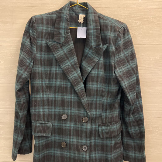 Flawless Green/ Navy Plaid Double Breasted Blazer Jacket Medium